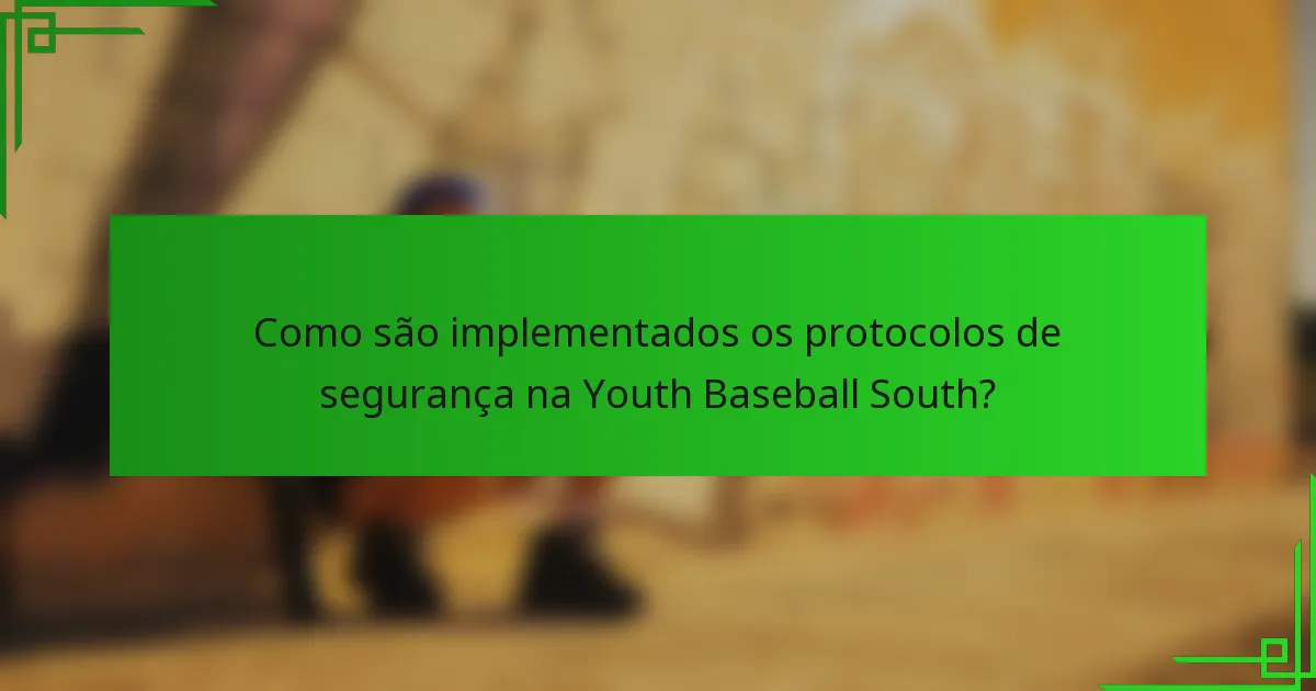 Como são implementados os protocolos de segurança na Youth Baseball South?